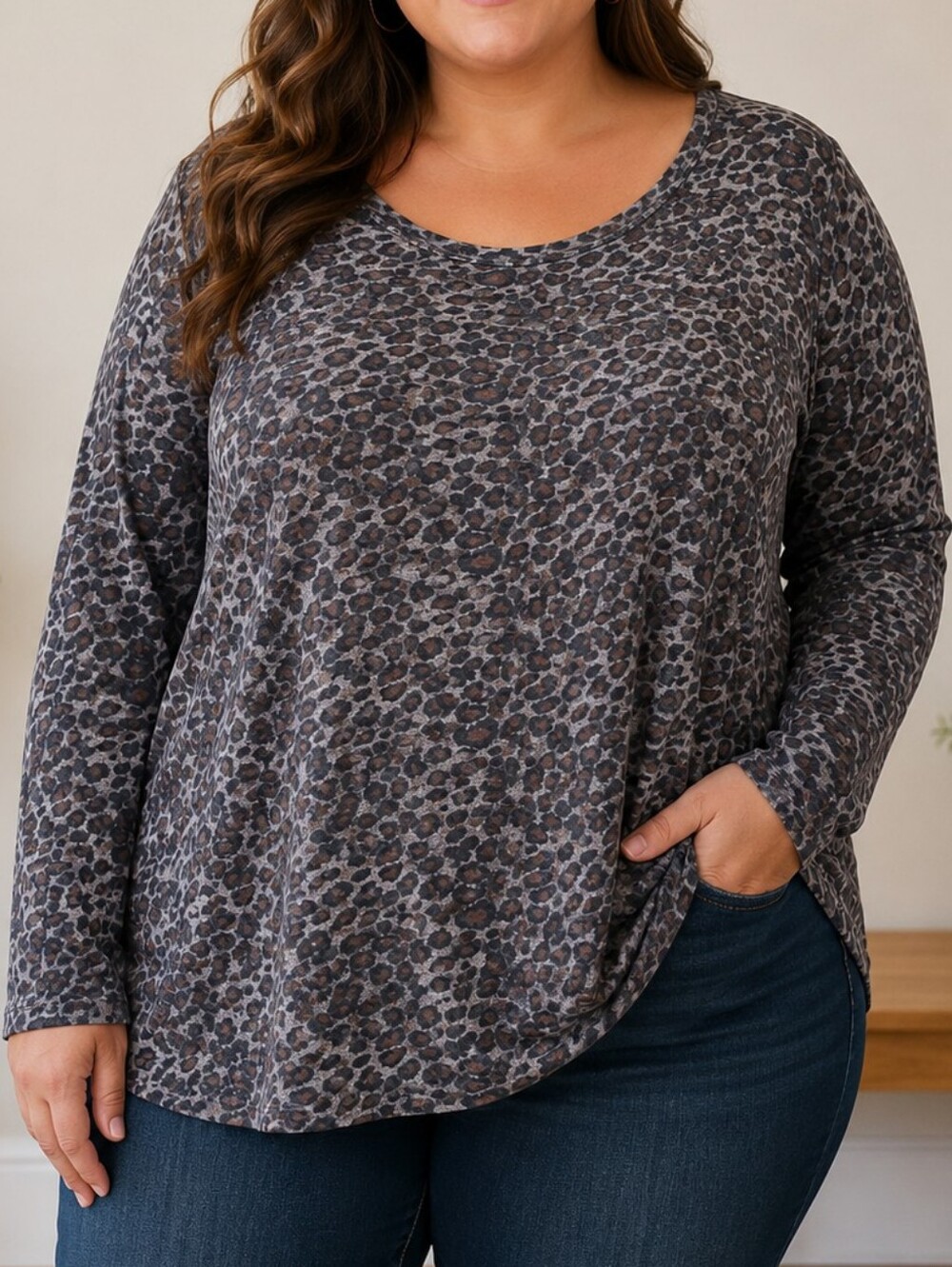 Neutral Leopard Print Long Sleeve Tee Size XL